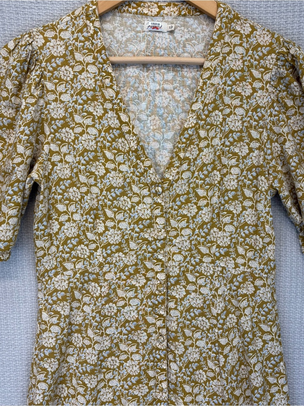 Faherty Women Floral Linen Blend Long Prairie Havana Dress Size S Boho Buttoned - Picture 4 of 9